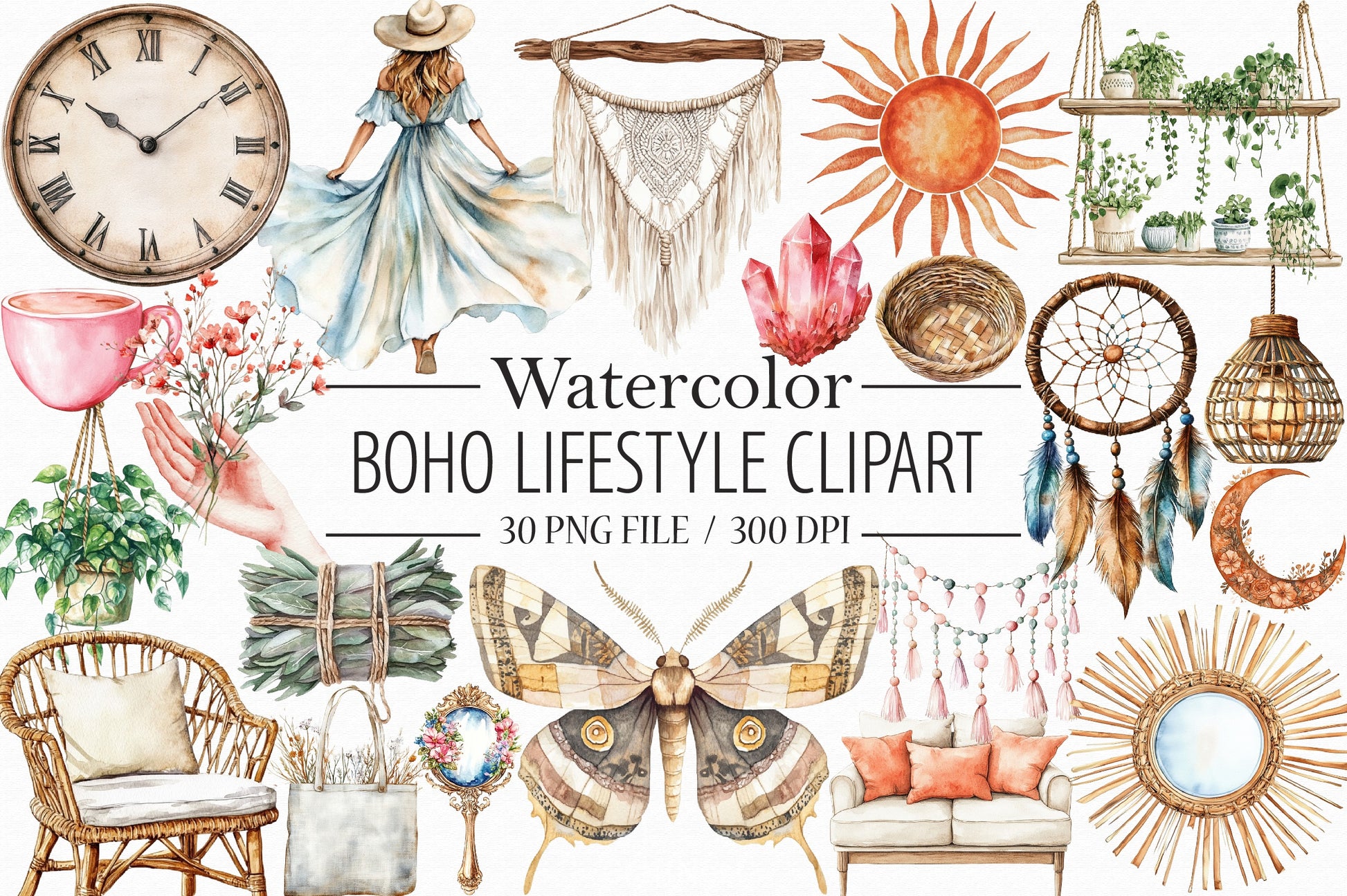 Boho Lifestyle Clipart Bundle - CraftNest - Digital Crafting and Art