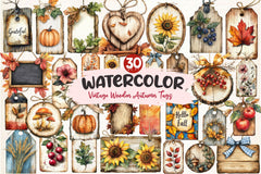 Vintage Wooden Autumn Tags Clipart Bundle 2 - CraftNest - Digital Crafting and Art