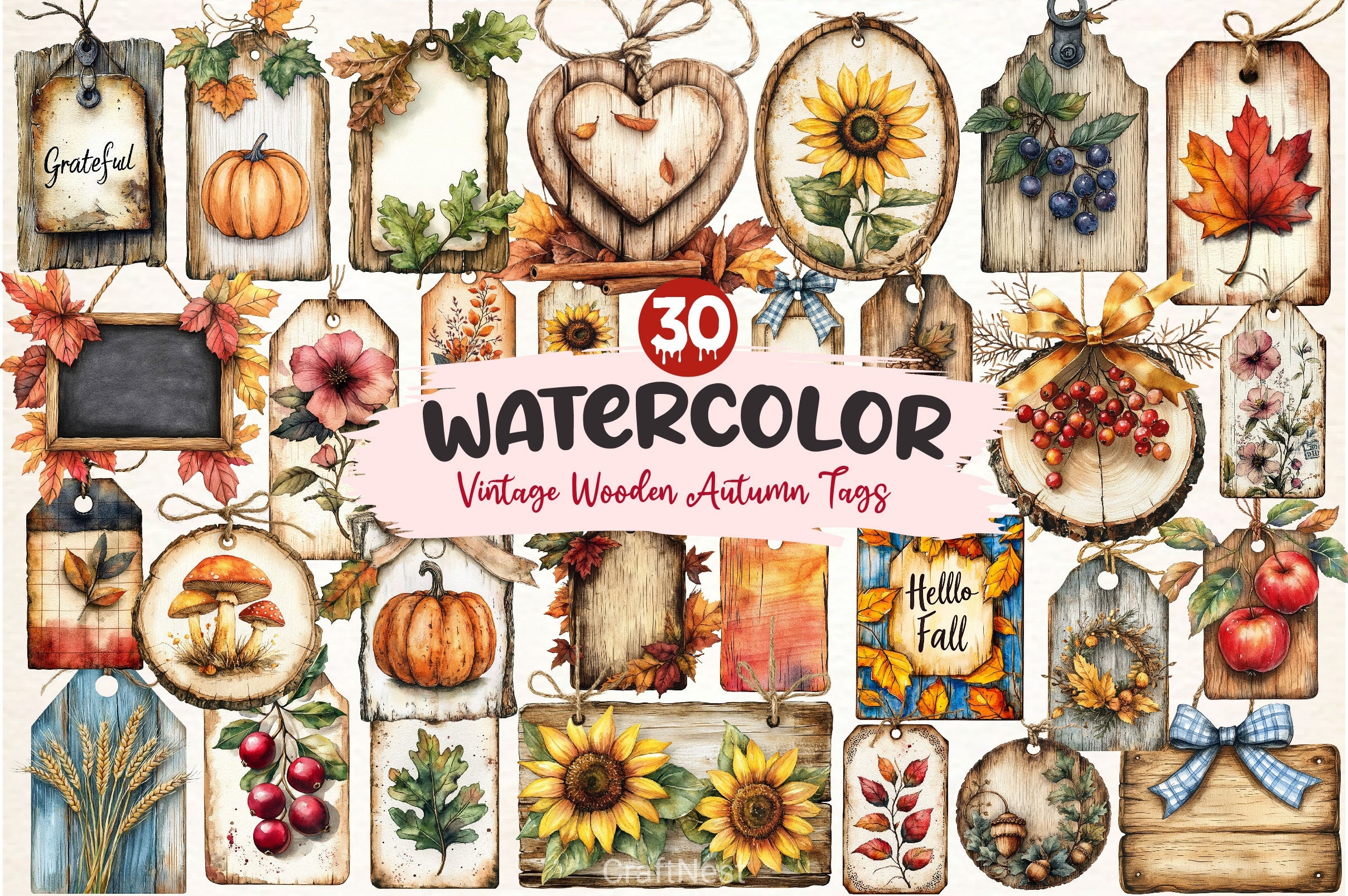 Vintage Wooden Autumn Tags Clipart Bundle 2 - CraftNest - Digital Crafting and Art