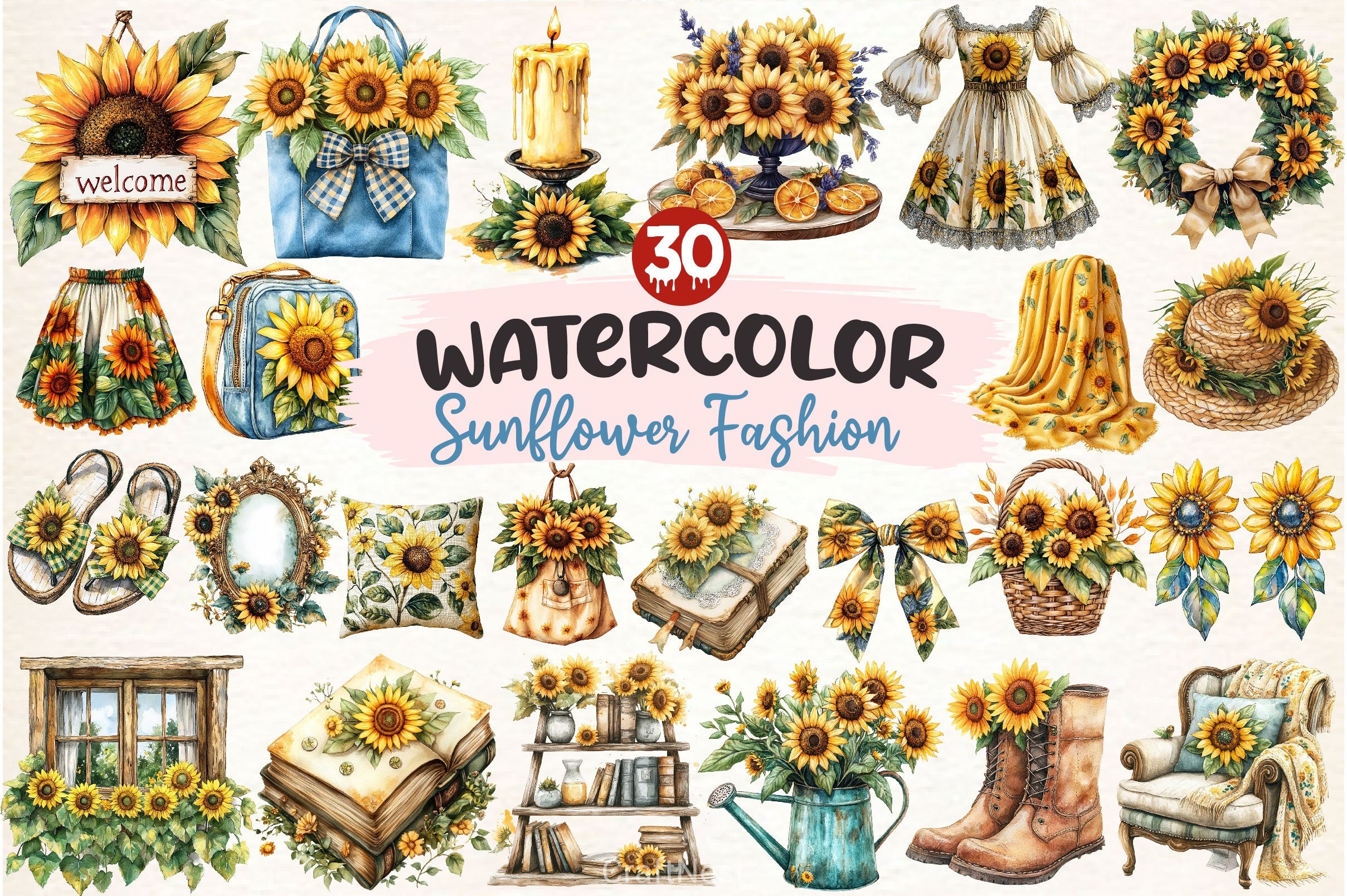 Sunflower Fashion Cottagecore Decor Clipart Bundle - CraftNest - Digital Crafting and Art
