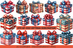 4th of July Giftbox Sublimation Clipart - CraftNest - Digital Crafting and Art