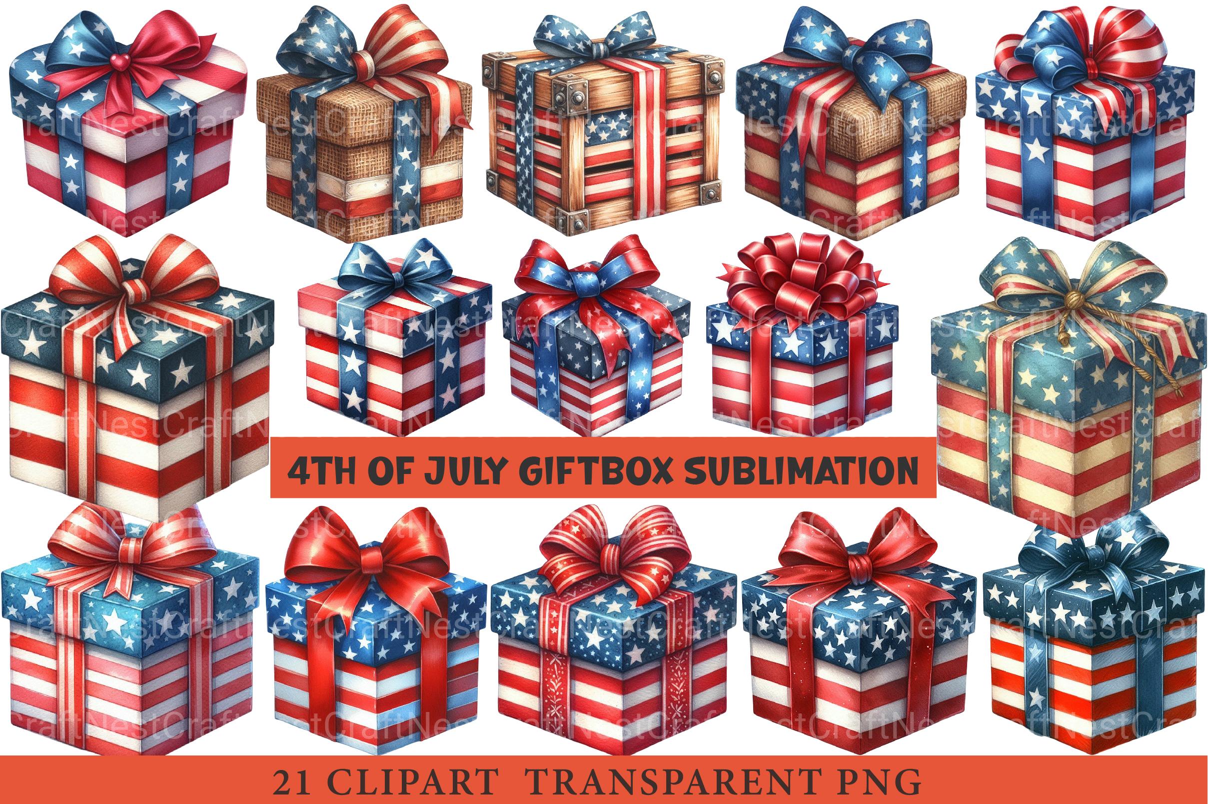 4th of July Giftbox Sublimation Clipart - CraftNest - Digital Crafting and Art