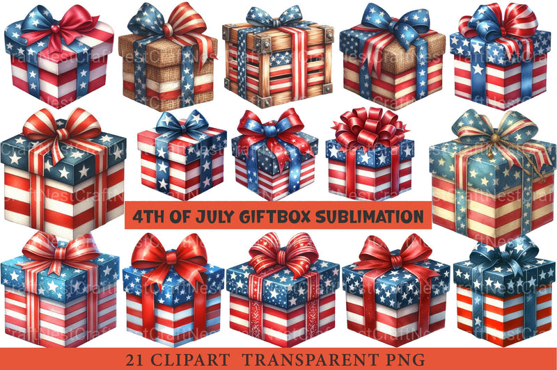 4th of July Giftbox Sublimation Clipart - CraftNest - Digital Crafting and Art