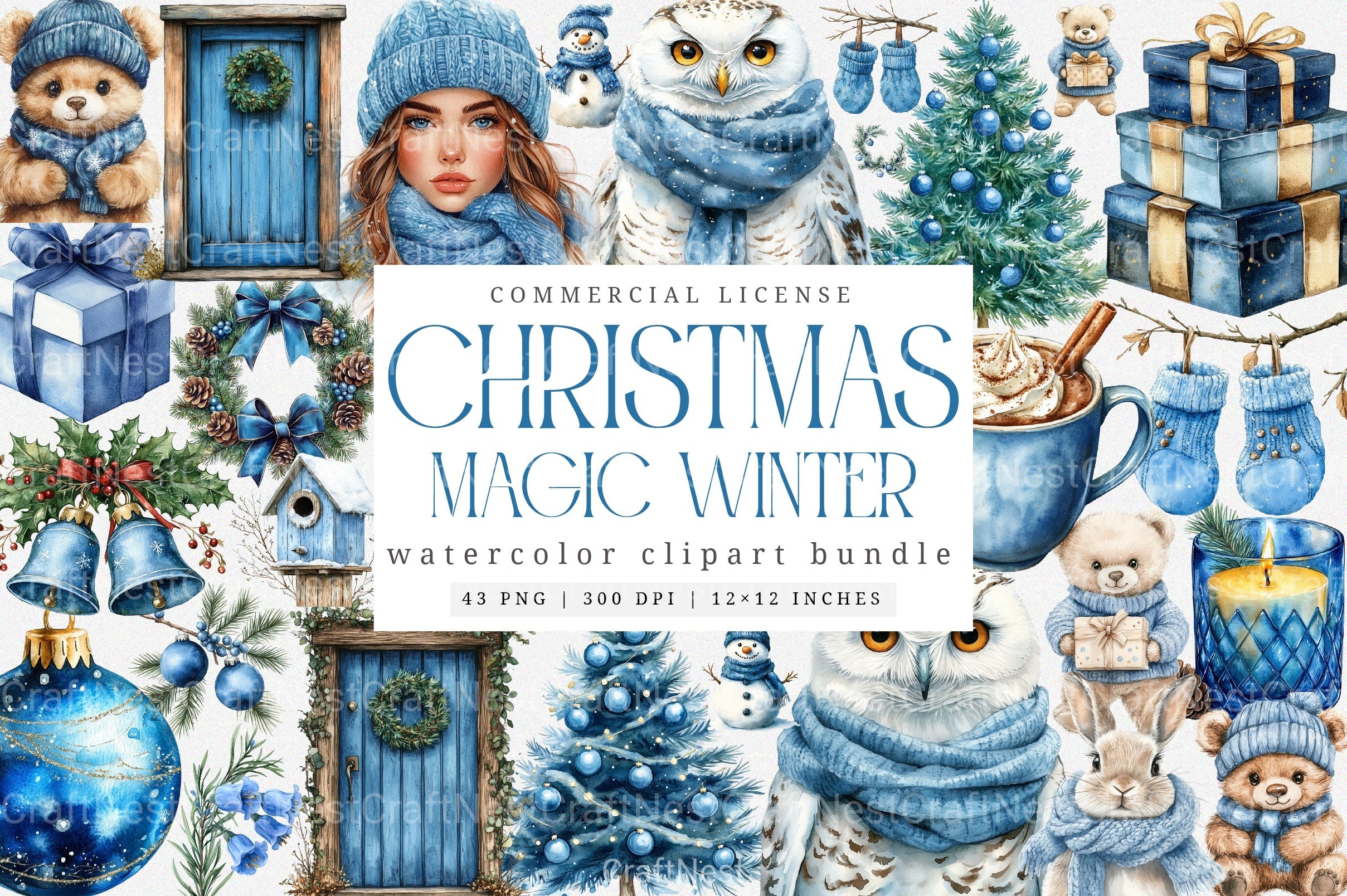 Blue Christmas Magic Winter Cozy Clipart Bundle 2 - CraftNest - Digital Crafting and Art