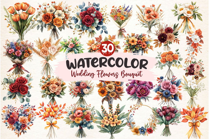 Autumn Wedding Flowers Bouquet Clipart Bundle 2 - CraftNest - Digital Crafting and Art
