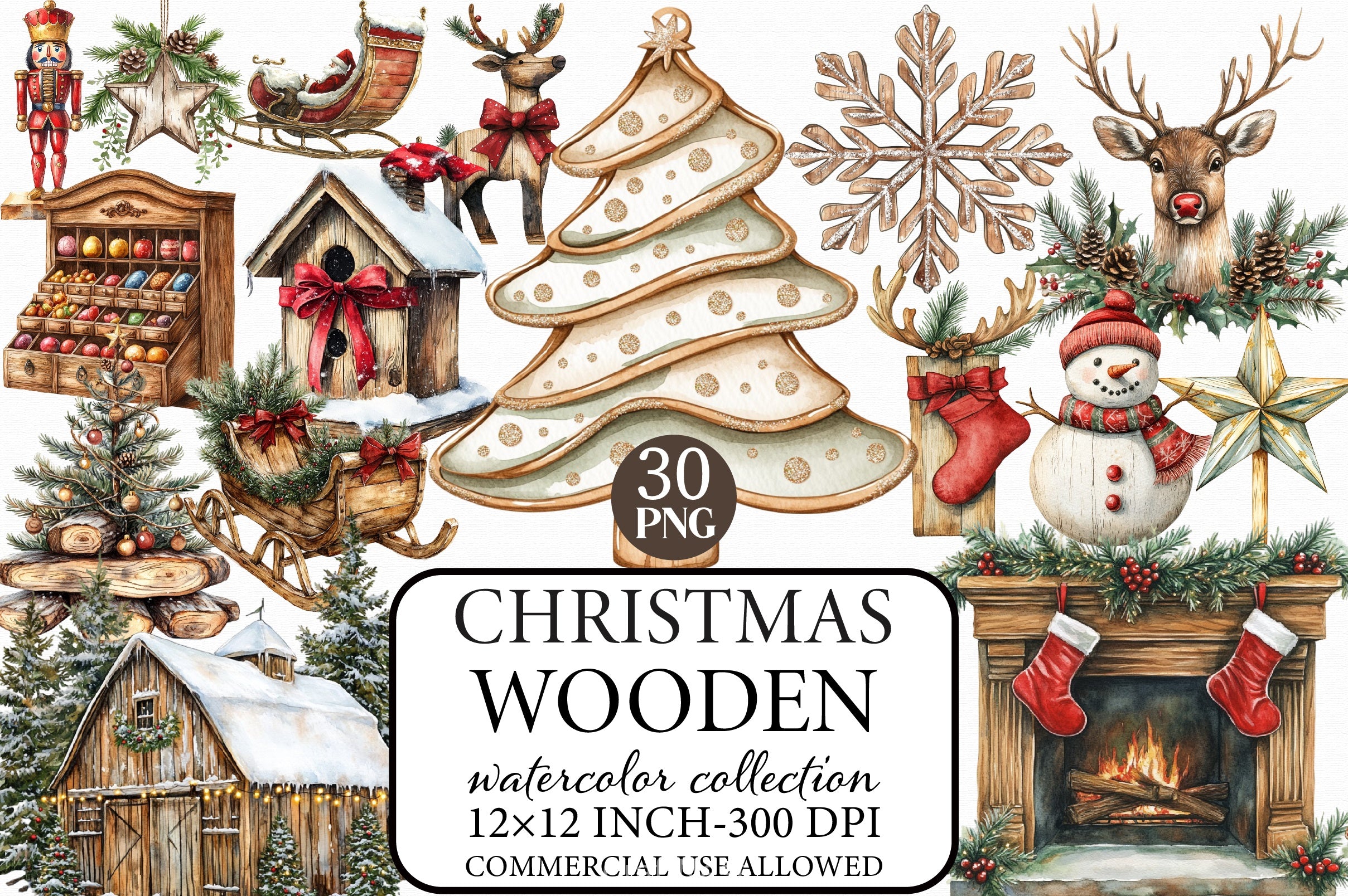 Wooden Christmas Clipart Bundle - CraftNest - Digital Crafting and Art