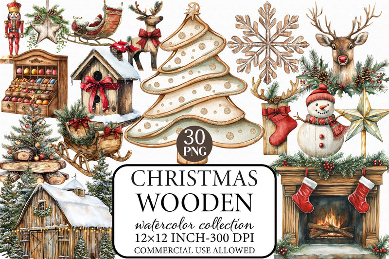 Wooden Christmas Clipart Bundle - CraftNest - Digital Crafting and Art