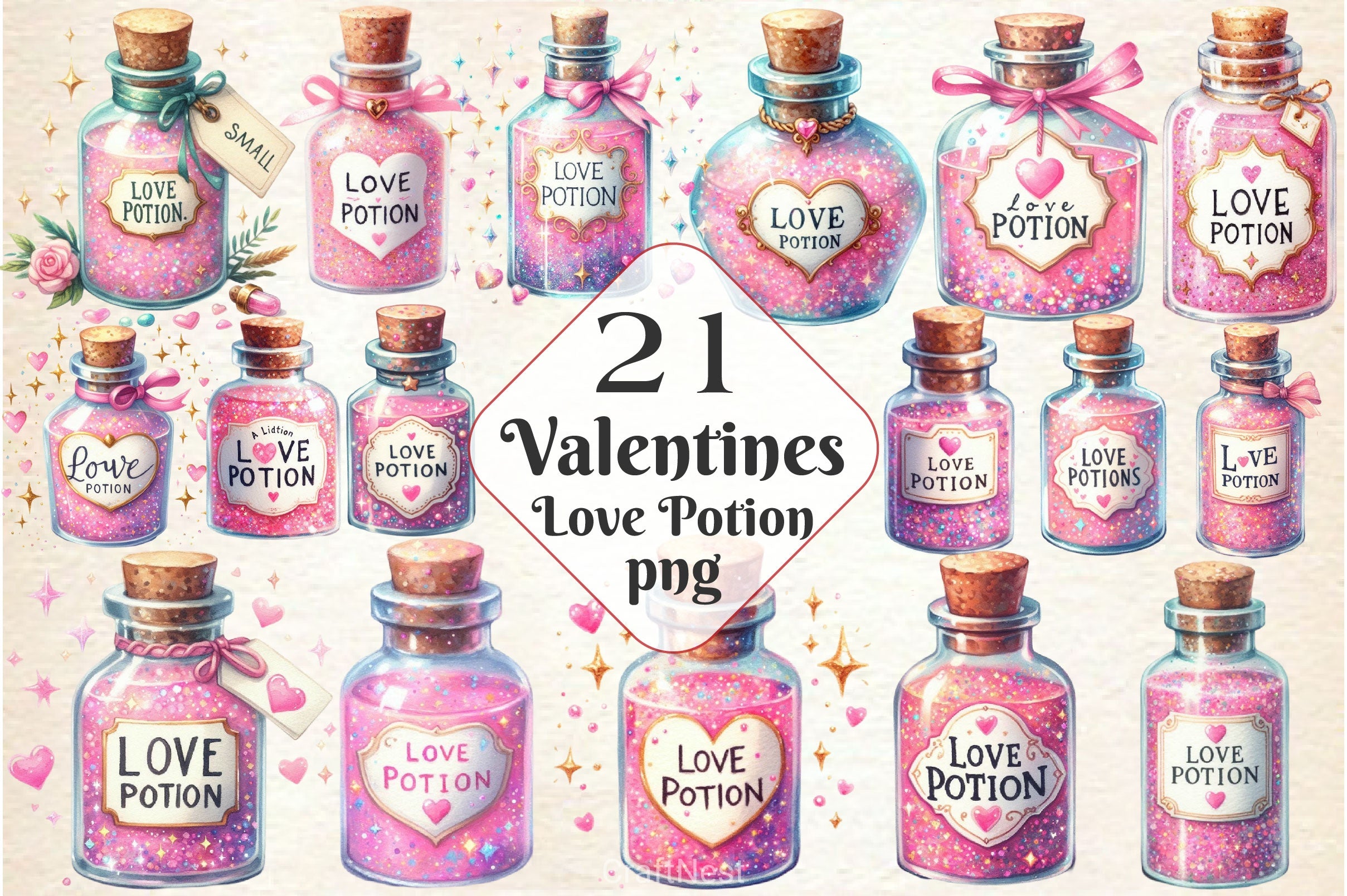 Glittery Love Potion Clipart Bundle - CraftNest - Digital Crafting and Art
