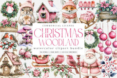 Pink Christmas Magic Winter Woodland Clipart Bundle - CraftNest - Digital Crafting and Art