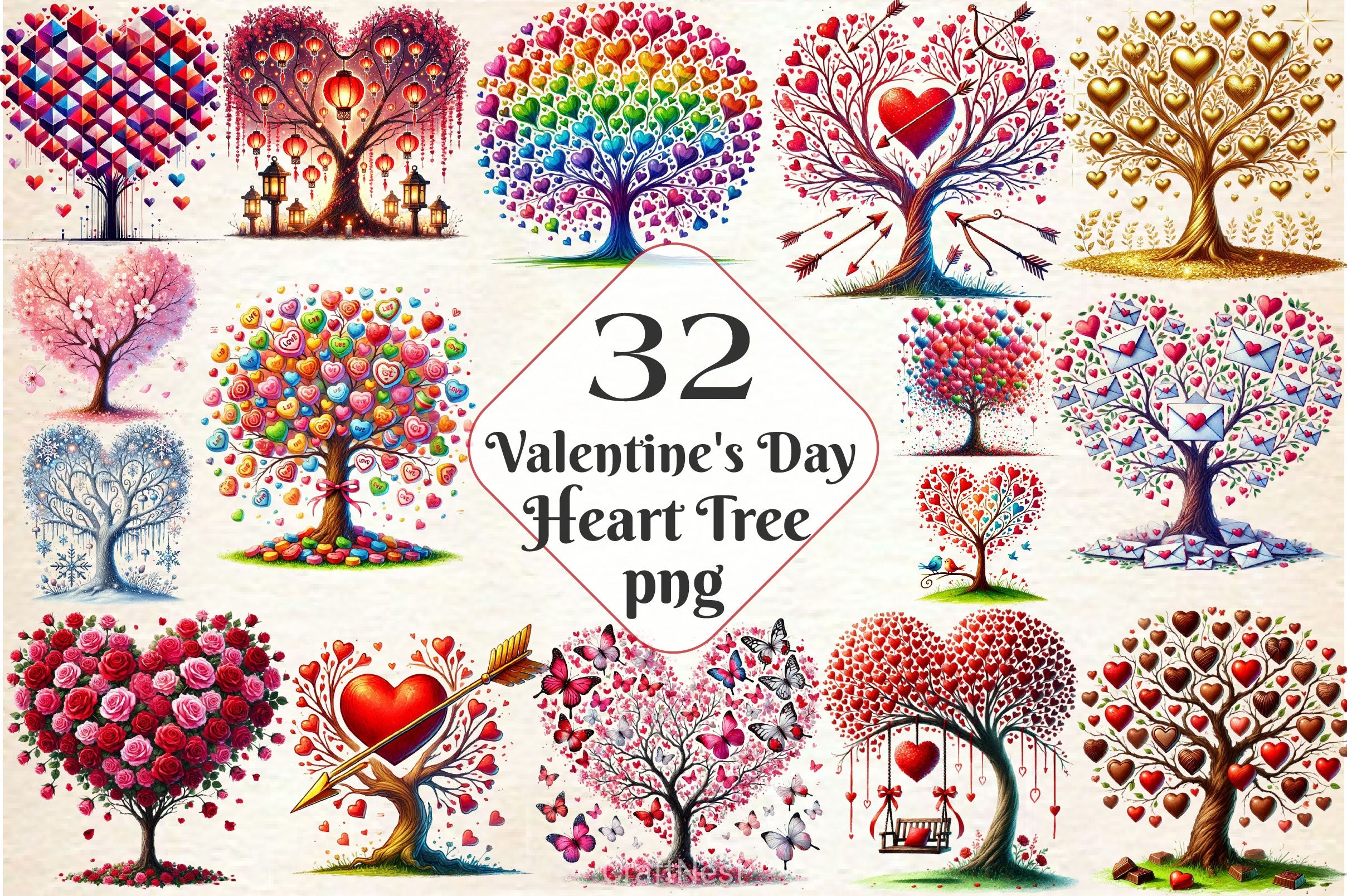Valentine's Day Heart Tree Clipart Bundle 2 - CraftNest - Digital Crafting and Art