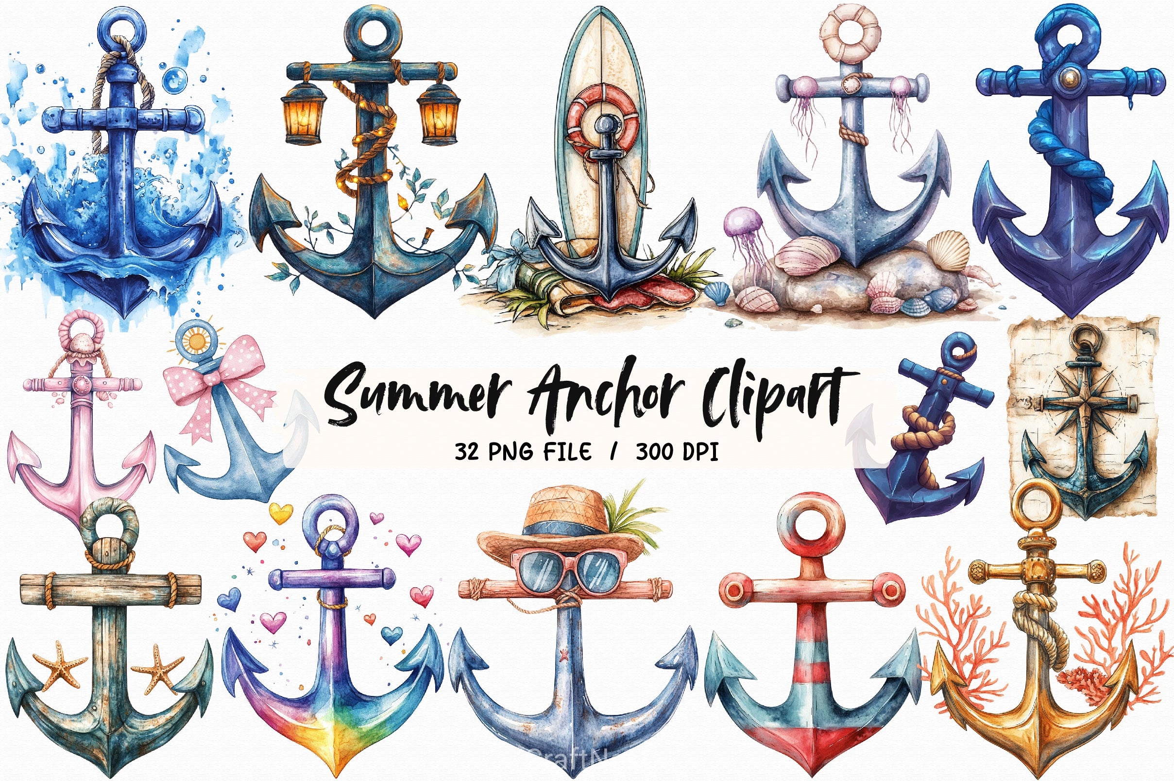 Summer Anchor Clipart Bundle 3 - CraftNest - Digital Crafting and Art