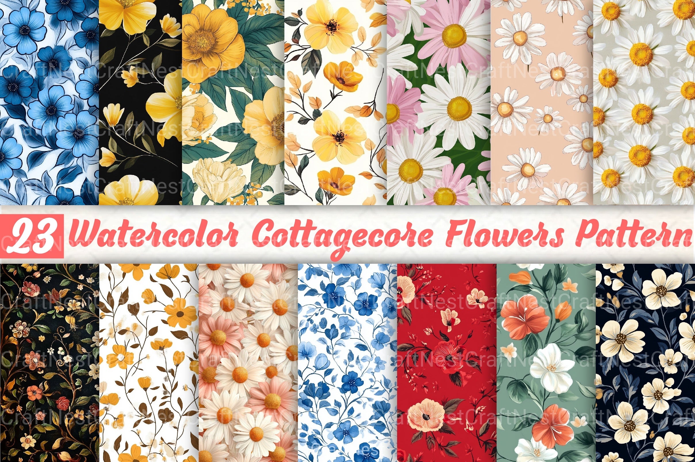 Cottagecore Flower Pattern Clipart Bundle - CraftNest - Digital Crafting and Art