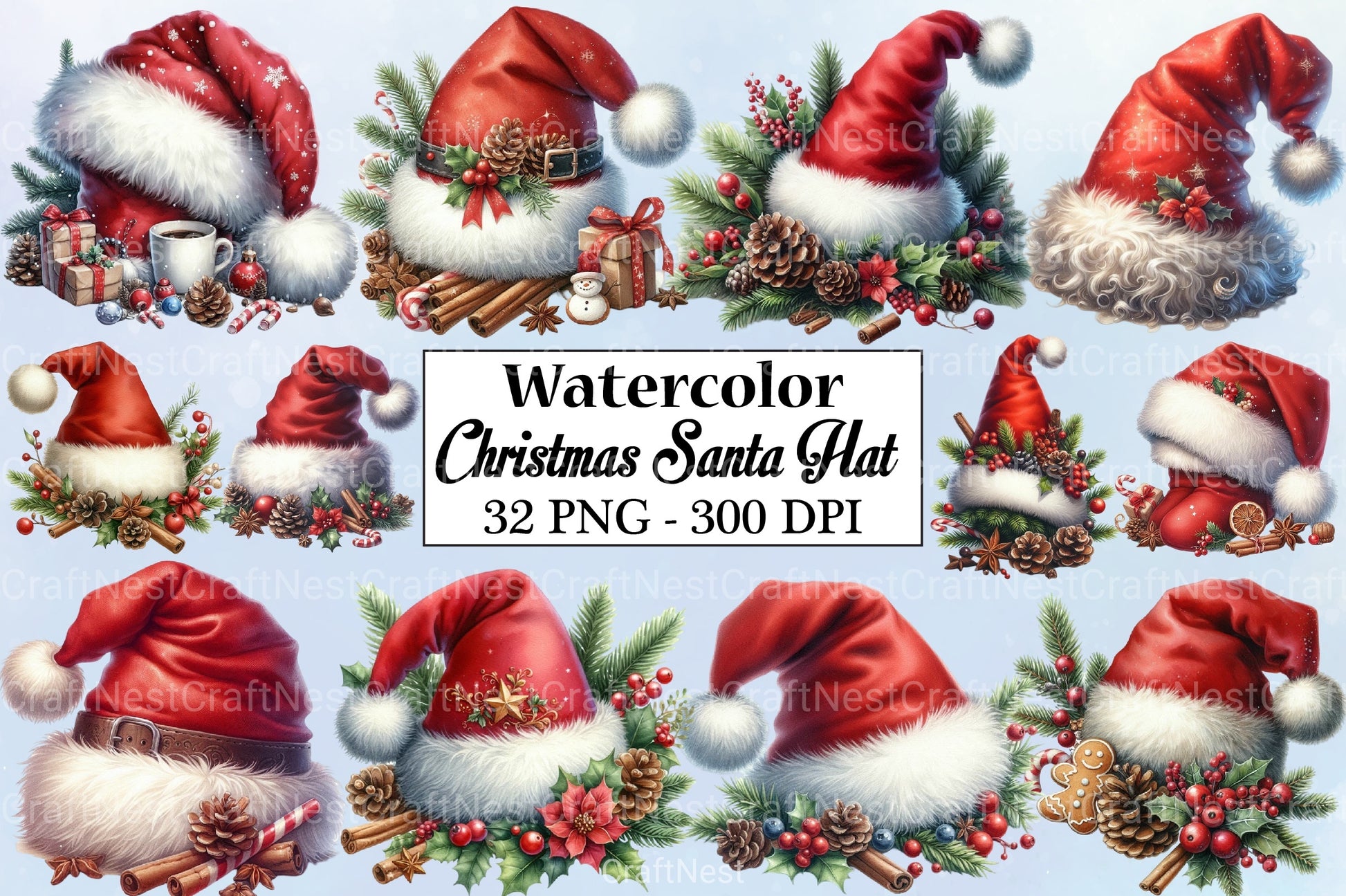 Christmas Santa Hat Clipart Bundle 12 - CraftNest - Digital Crafting and Art
