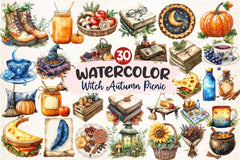 Witch Autumn Picnic Set Clipart Bundle 2 - CraftNest - Digital Crafting and Art