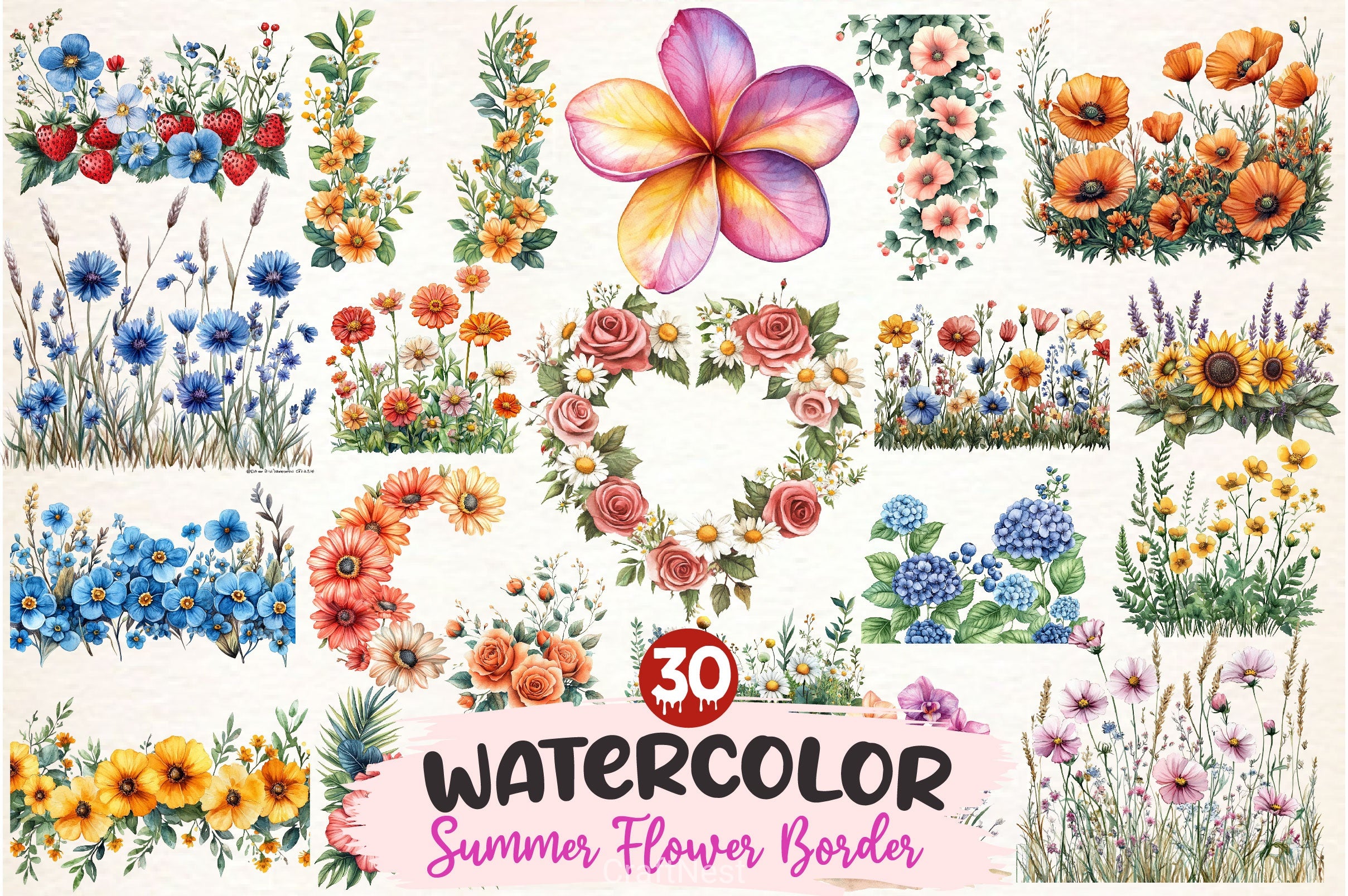 Summer Flower Border Clipart Bundle - CraftNest - Digital Crafting and Art