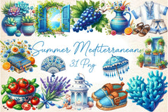 Blue Summer Mediterranean Clipart Bundle - CraftNest - Digital Crafting and Art