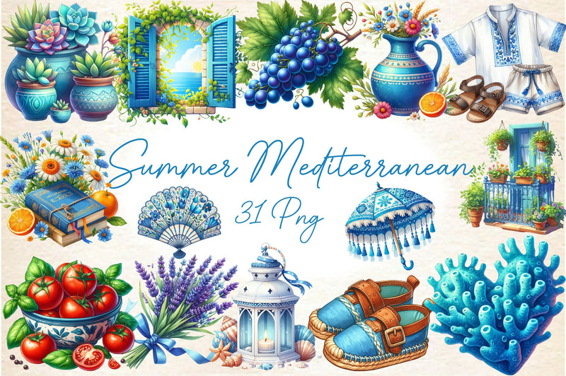 Blue Summer Mediterranean Clipart Bundle - CraftNest - Digital Crafting and Art