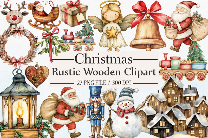 Rustic Wooden Christmas Clipart Bundle - CraftNest - Digital Crafting and Art