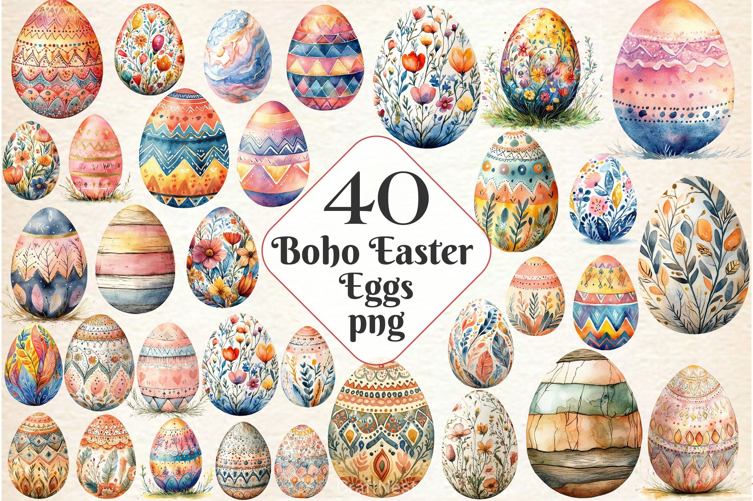 Boho Easter Eggs Clipart Bundle - CraftNest - Digital Crafting and Art