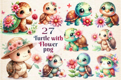 Turtle With Flower Clipart Bundle 2 - CraftNest - Digital Crafting and Art