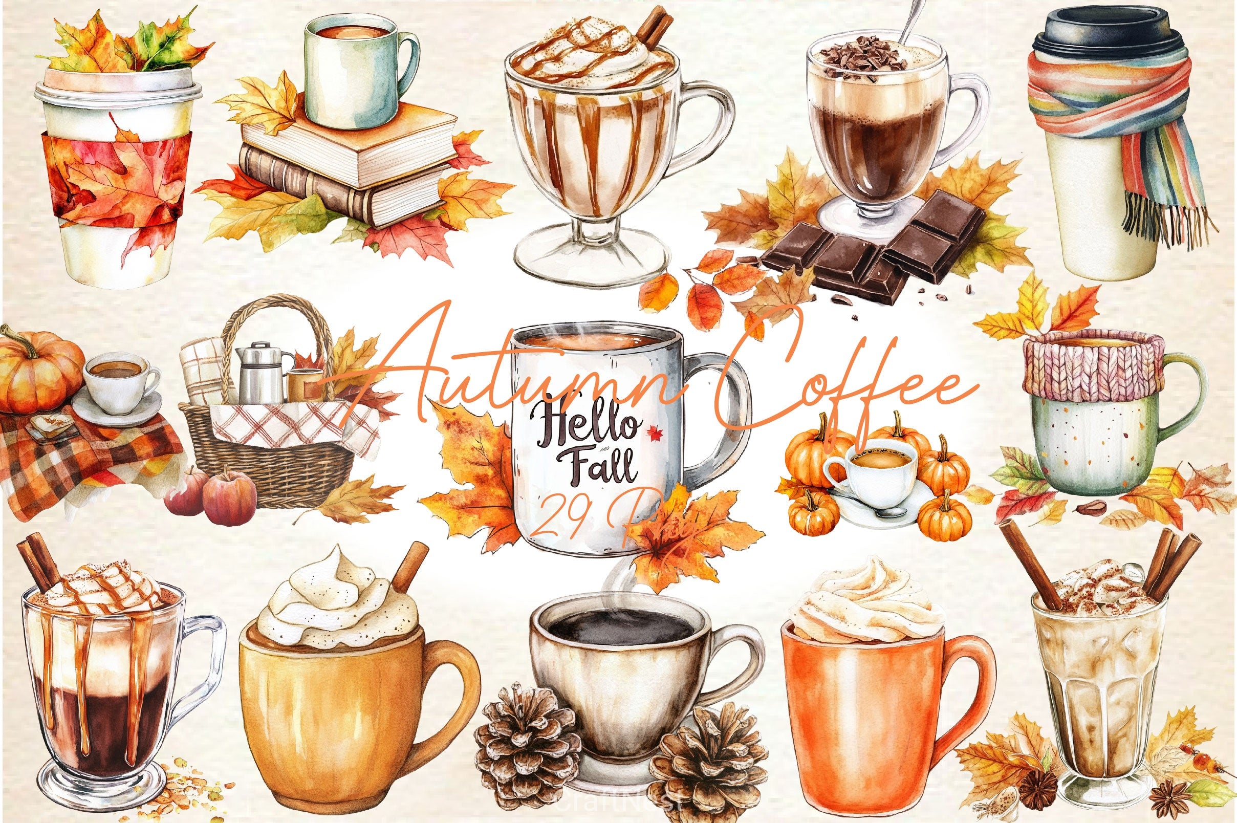 Cozy Autumn Coffee Clipart Bundle 2 - CraftNest - Digital Crafting and Art