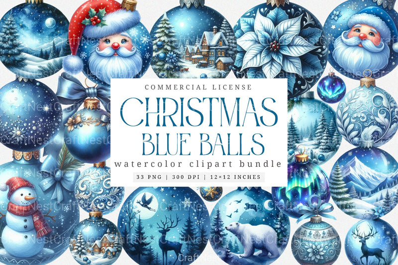 Blue Christmas Balls Clipart Set - CraftNest - Digital Crafting and Art