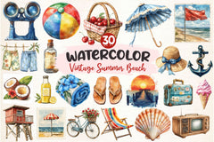 Vintage Summer Beach Clipart Bundle 4 - CraftNest - Digital Crafting and Art
