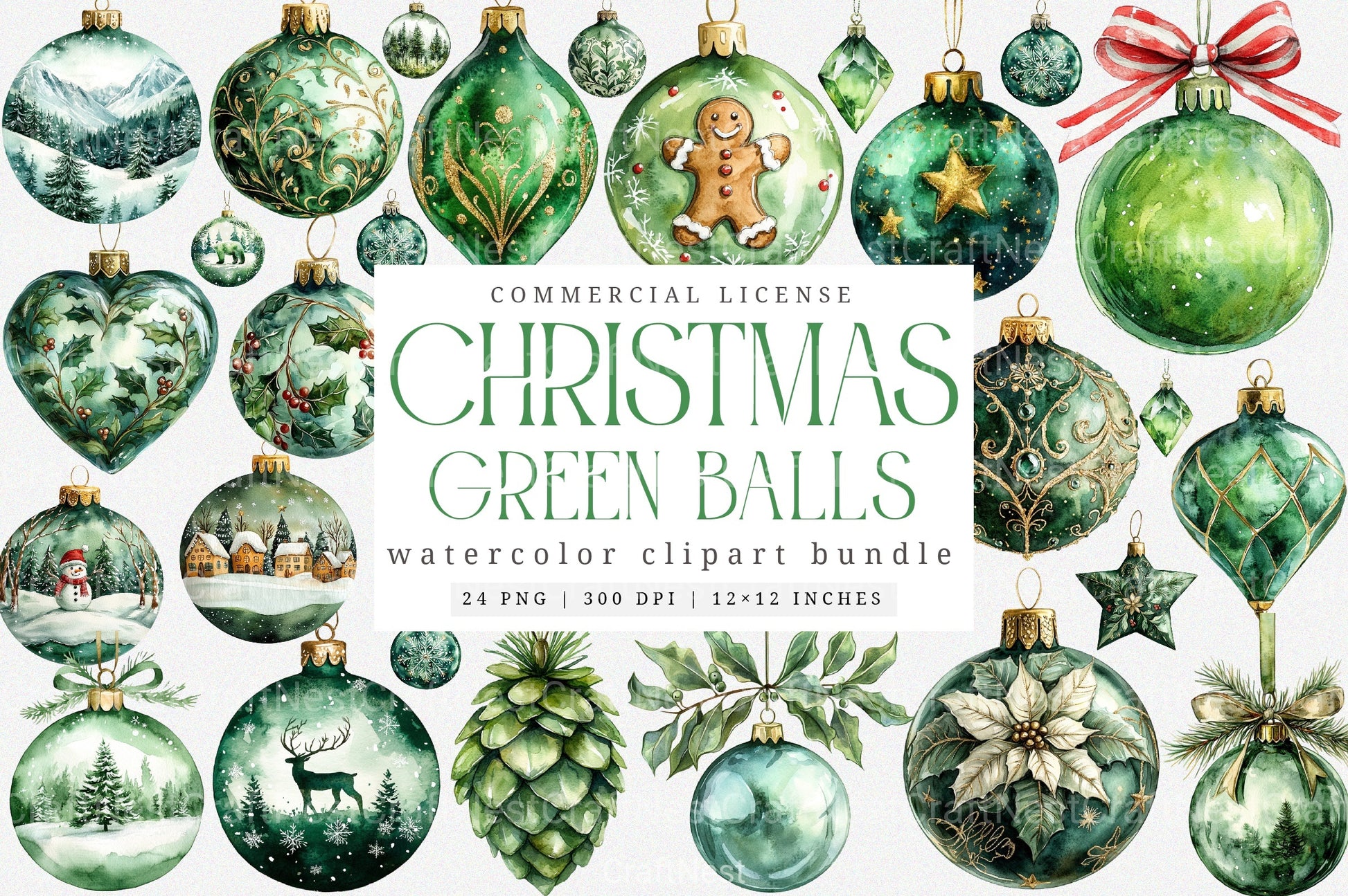 Green Christmas Balls Clipart Bundle - CraftNest - Digital Crafting and Art