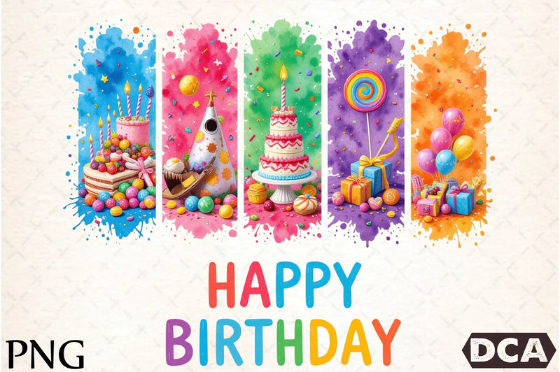 Happy Birthday Brushstroke Design Clipart Bundle - CraftNest - Digital Crafting and Art