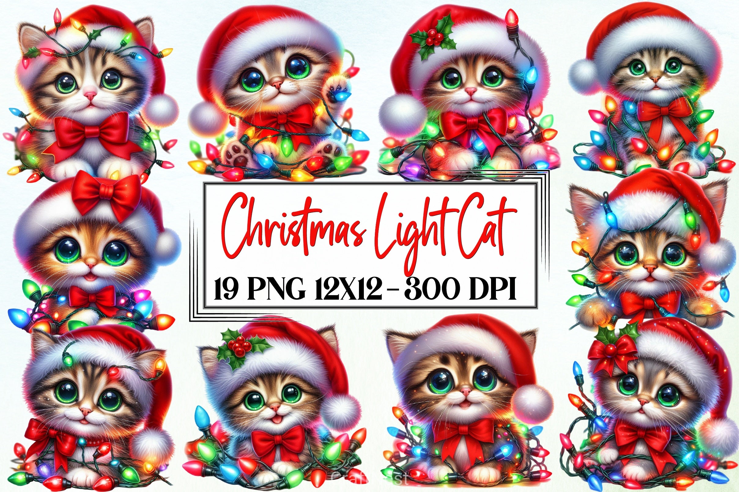 Christmas Cat Light Clipart Bundle - CraftNest - Digital Crafting and Art
