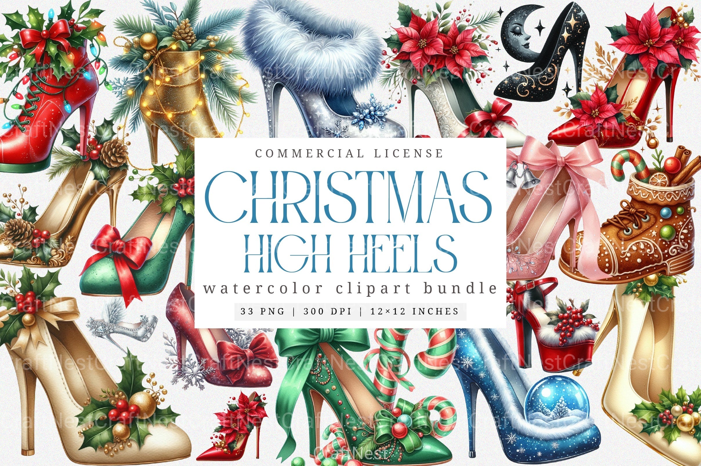 Christmas High Heels Winter Shoes Clipart Bundle - CraftNest - Digital Crafting and Art