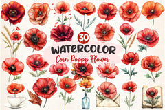 Corn Poppy Flower Bloom Clipart Bundle 2 - CraftNest - Digital Crafting and Art