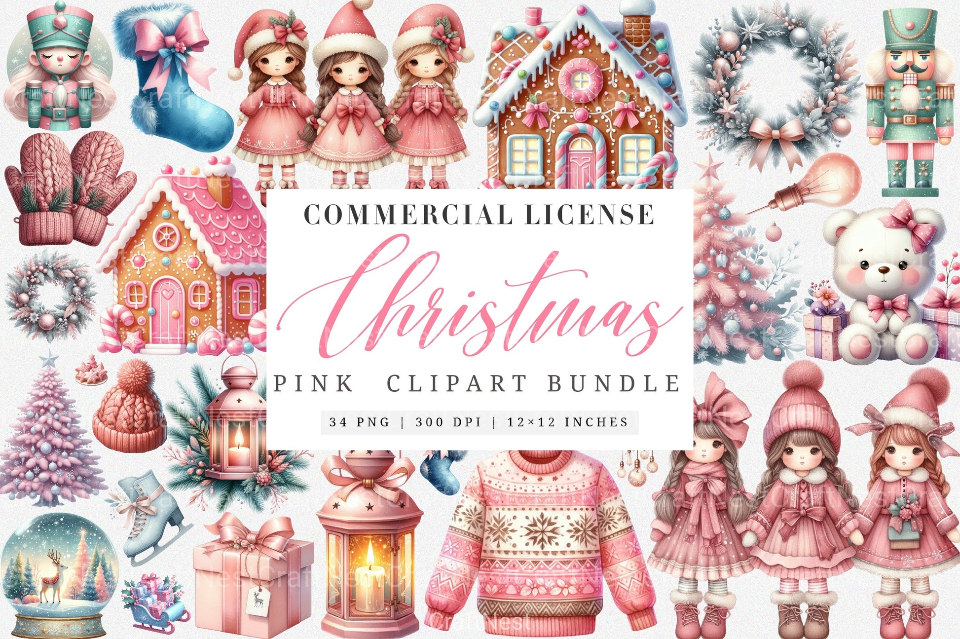 Exquisite Pink Christmas Clipart Bundle: Festive Holiday Charm - CraftNest - Digital Crafting and Art