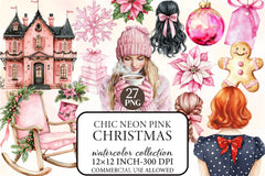 Chic Neon Pink Christmas Clipart Bundle - CraftNest - Digital Crafting and Art