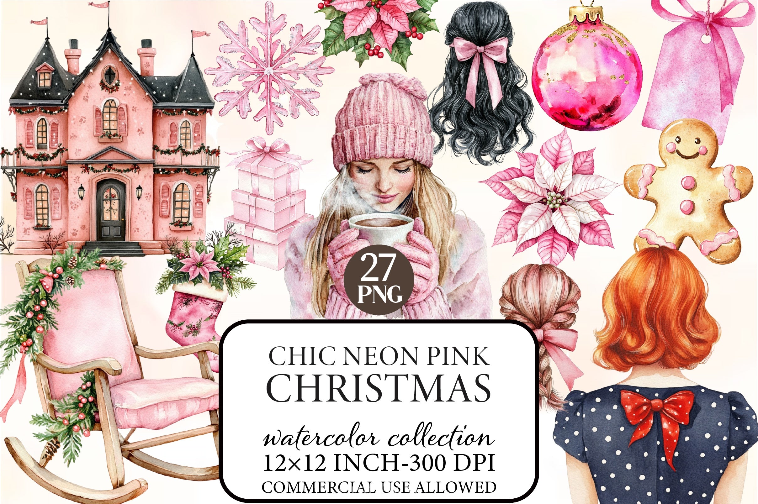 Chic Neon Pink Christmas Clipart Bundle - CraftNest - Digital Crafting and Art