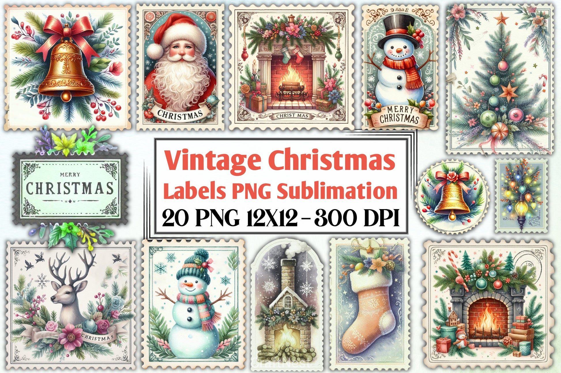 Vintage Christmas Labels Clipart Bundle - CraftNest - Digital Crafting and Art