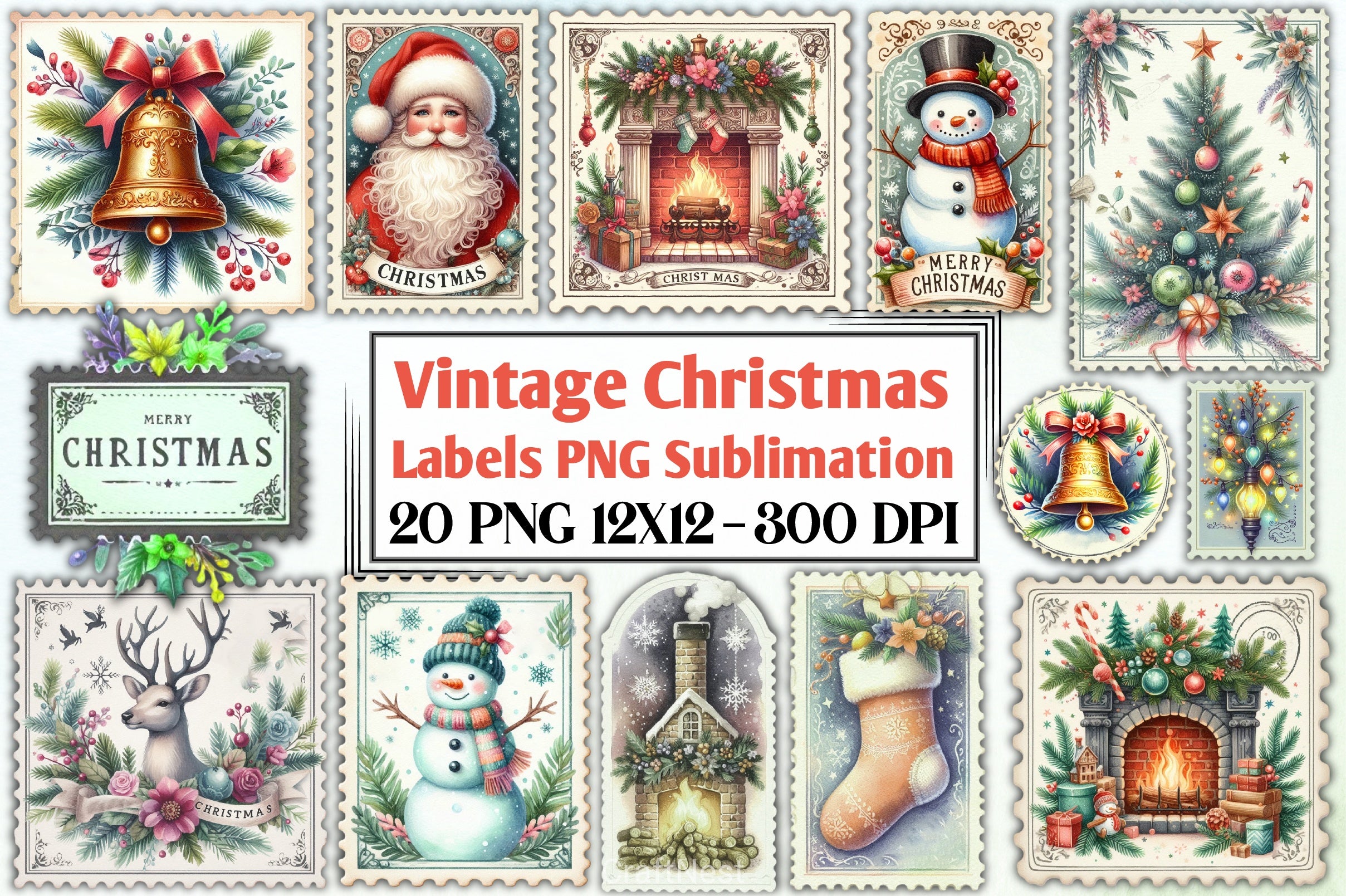 Vintage Christmas Labels Clipart Bundle - CraftNest - Digital Crafting and Art