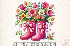 Pink Boots Spring Flowers Clipart Bundle - CraftNest - Digital Crafting and Art