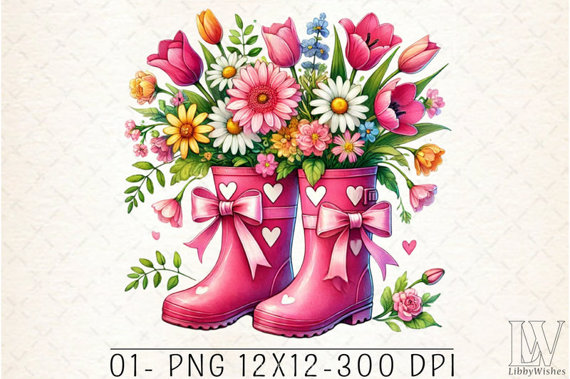 Pink Boots Spring Flowers Clipart Bundle - CraftNest - Digital Crafting and Art