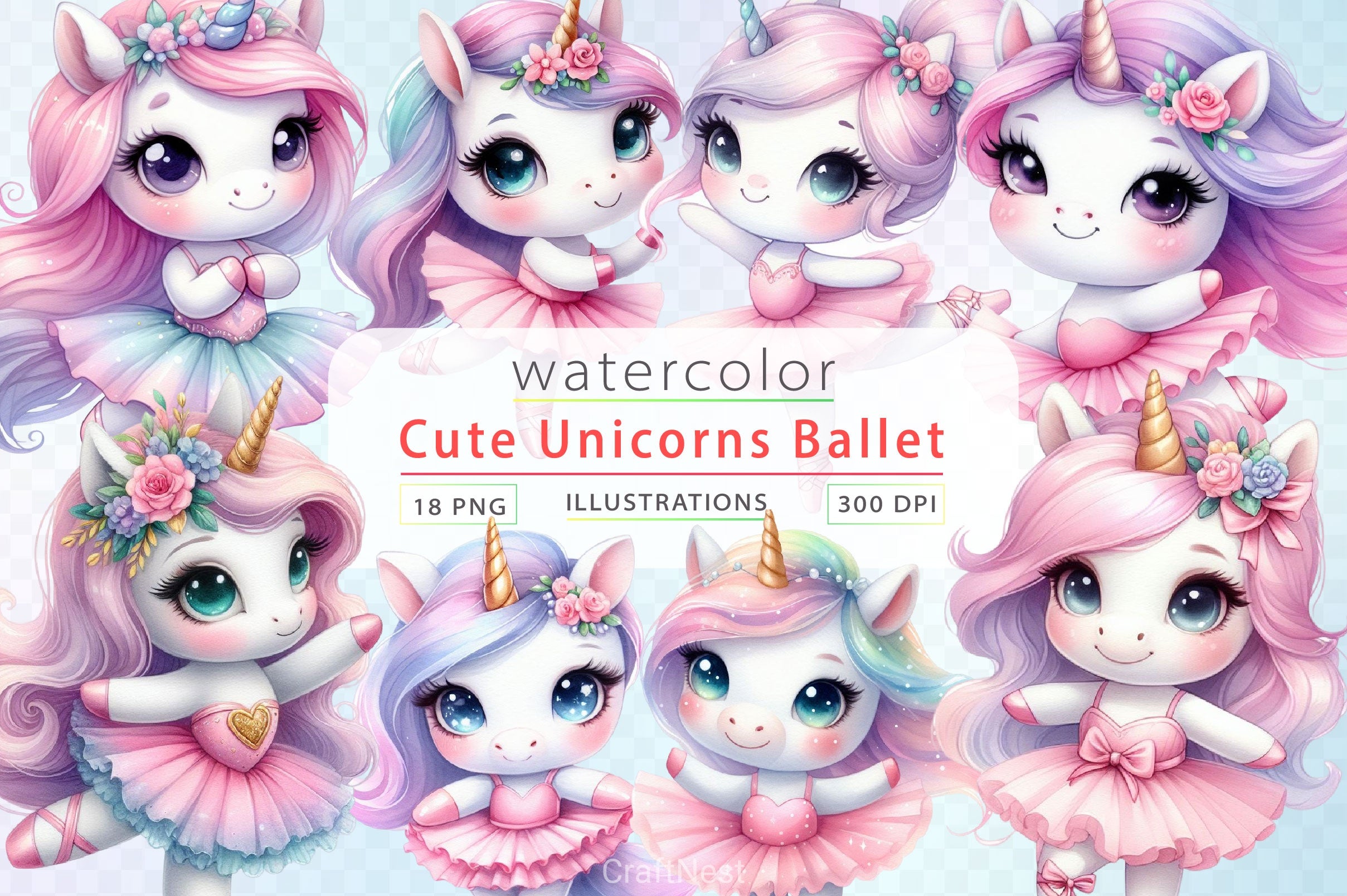 Cute Unicorns Ballet Clipart Bundle - CraftNest - Digital Crafting and Art