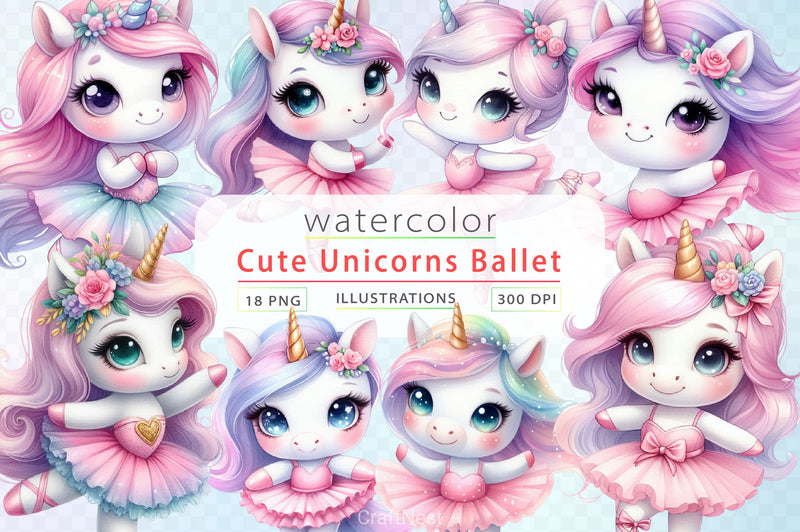 Cute Unicorns Ballet Clipart Bundle - CraftNest - Digital Crafting and Art