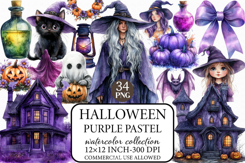 Purple Pastel Halloween Clipart Bundle - CraftNest - Digital Crafting and Art