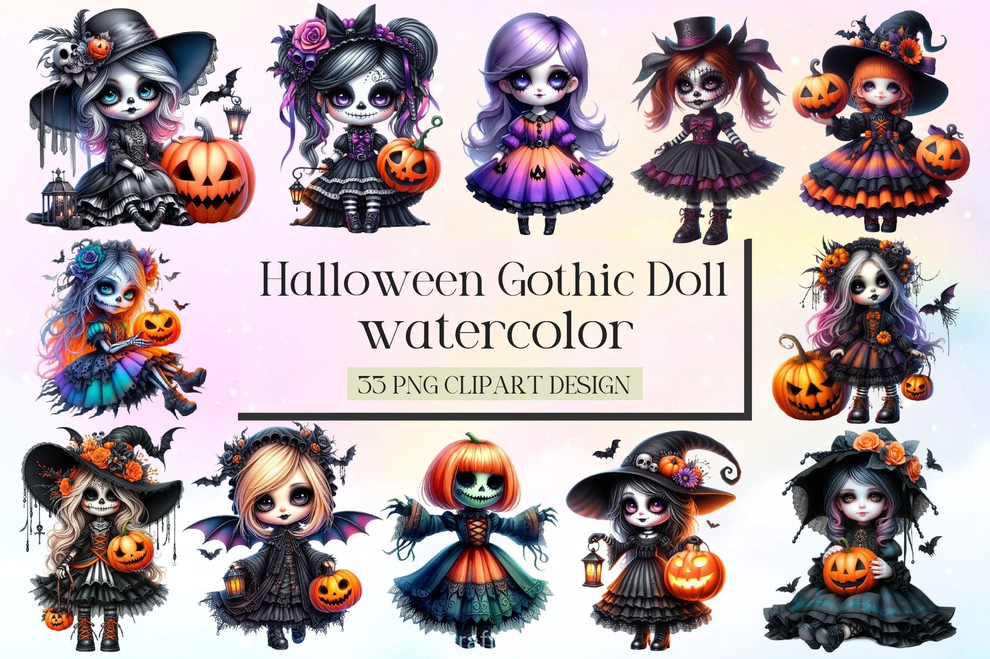 Halloween Gothic Doll Clipart Bundle - CraftNest - Digital Crafting and Art