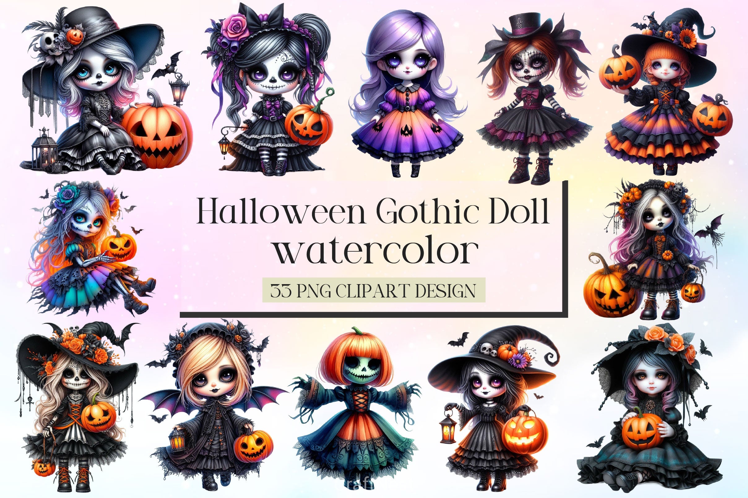 Halloween Gothic Doll Clipart Bundle - CraftNest - Digital Crafting and Art