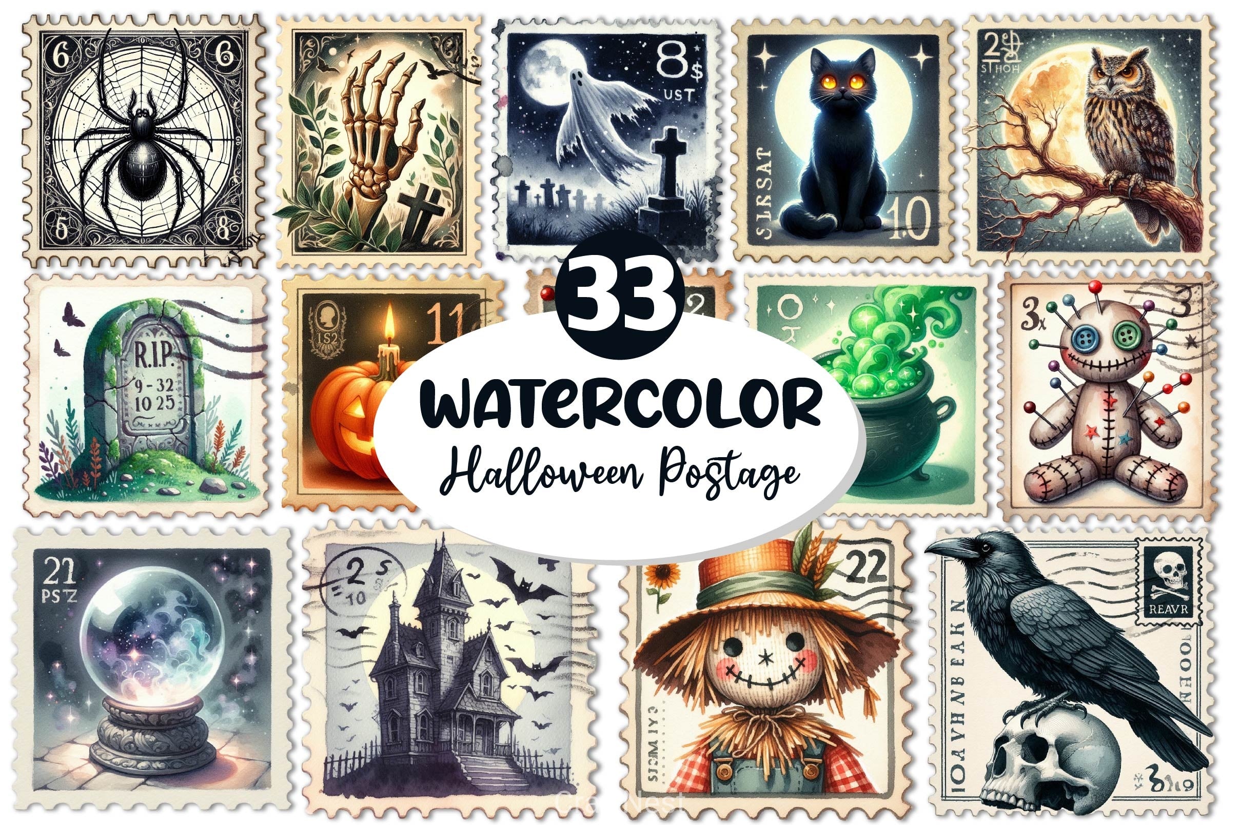 Halloween Postage Stamps Clipart Bundle - CraftNest - Digital Crafting and Art