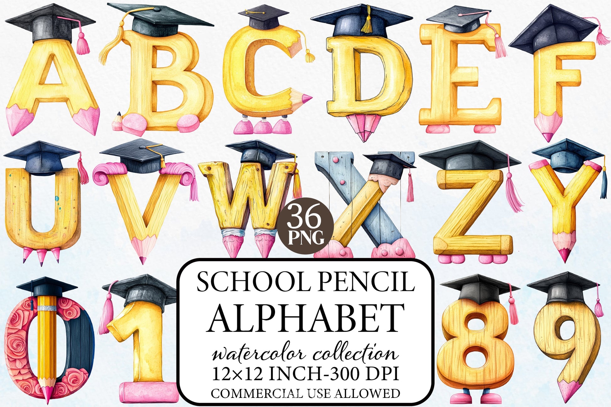 School Pencil Alphabet Clipart Bundle - CraftNest - Digital Crafting and Art