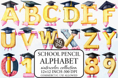 School Pencil Alphabet Clipart Bundle - CraftNest - Digital Crafting and Art