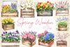 Spring Wooden Planters Box Clipart Bundle