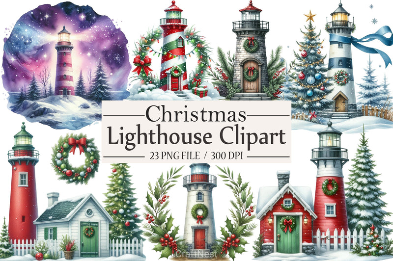 Christmas Lighthouse Clipart Bundle - CraftNest - Digital Crafting and Art