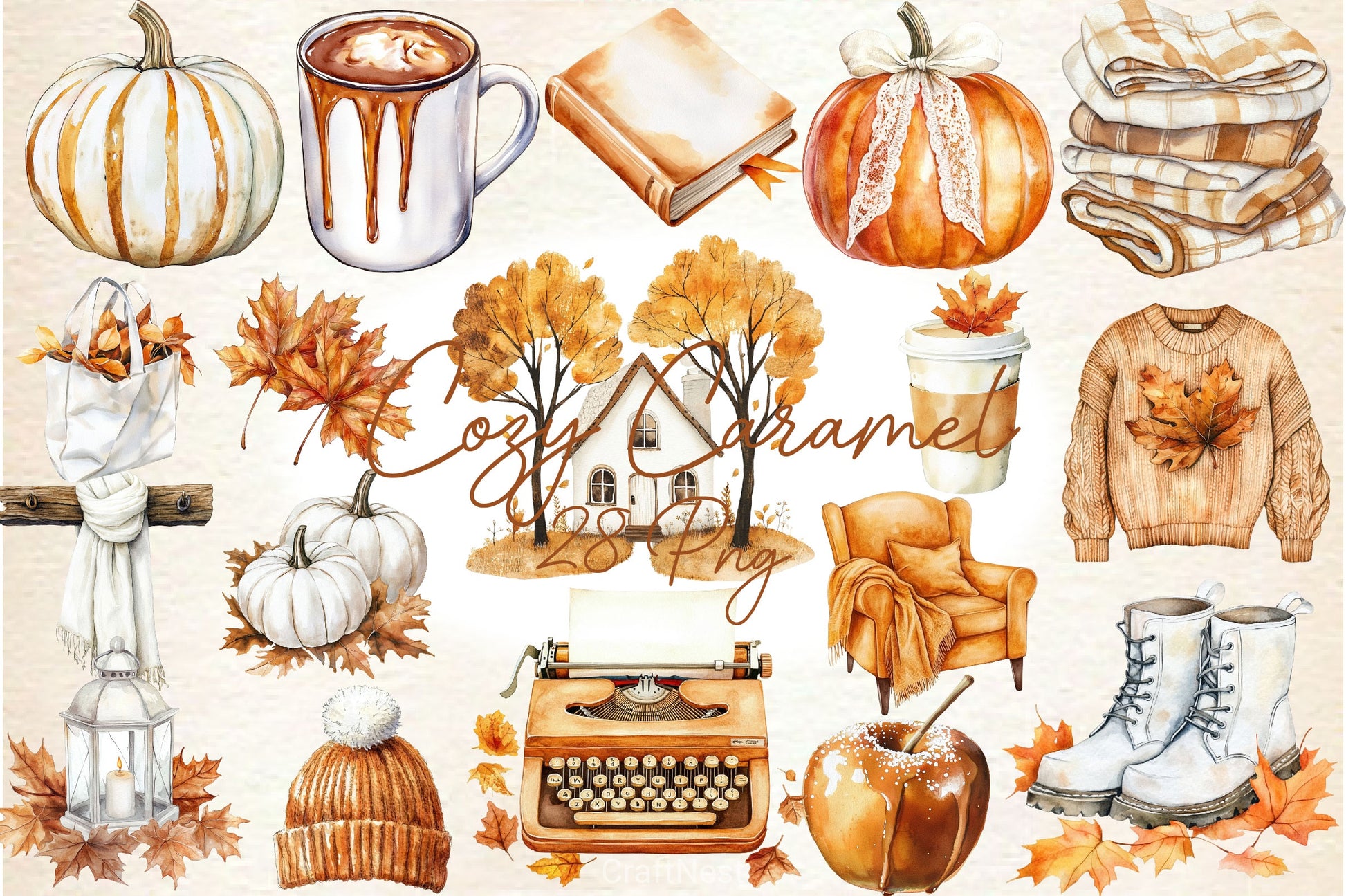Cozy Caramel & White Fall Clipart Bundle 2 - CraftNest - Digital Crafting and Art